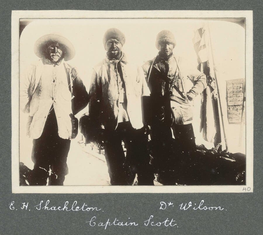 Shackleton, Scott y Wilson al regreso de la exploración al Polo Sur